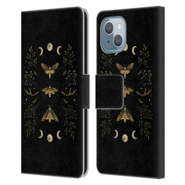 Episodic Drawing Illustration Animals Death Head Moth Night Leather Book Wallet Case Cover For Apple iPhone 14