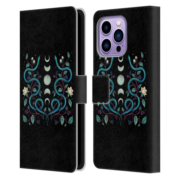 Episodic Drawing Illustration Animals Serpent Moon Leather Book Wallet Case Cover For Apple iPhone 14 Pro Max