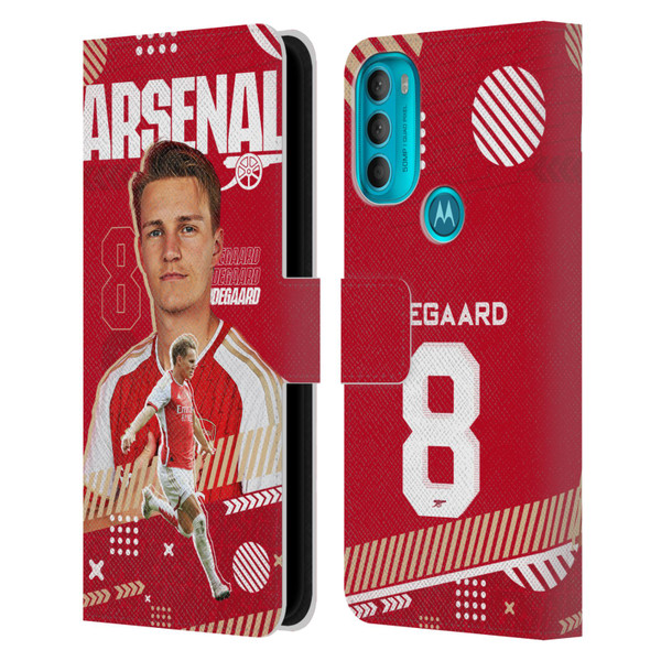 Arsenal FC 2023/24 First Team Martin Ødegaard Leather Book Wallet Case Cover For Motorola Moto G71 5G