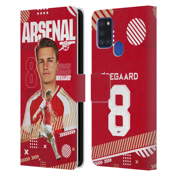 Arsenal FC 2023/24 First Team Martin Ødegaard Leather Book Wallet Case Cover For Samsung Galaxy A21s (2020)