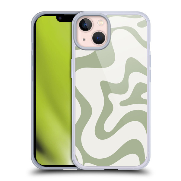 Kierkegaard Design Studio Art Retro Liquid Swirl Sage Green Soft Gel Case for Apple iPhone 13