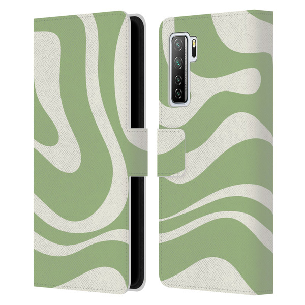 Kierkegaard Design Studio Art Modern Liquid Swirl in Sage Leather Book Wallet Case Cover For Huawei Nova 7 SE/P40 Lite 5G