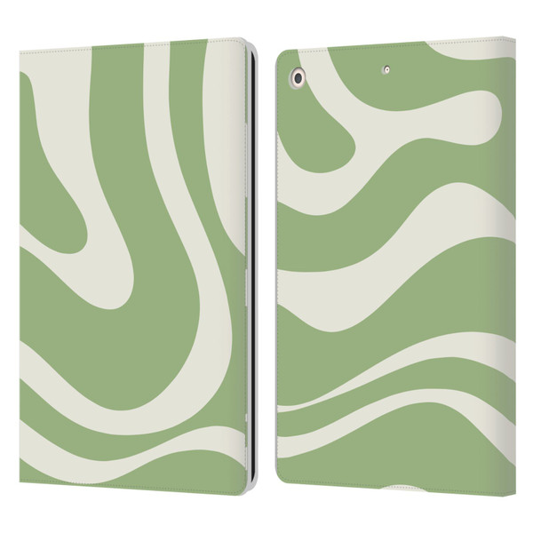 Kierkegaard Design Studio Art Modern Liquid Swirl in Sage Leather Book Wallet Case Cover For Apple iPad 10.2 2019/2020/2021