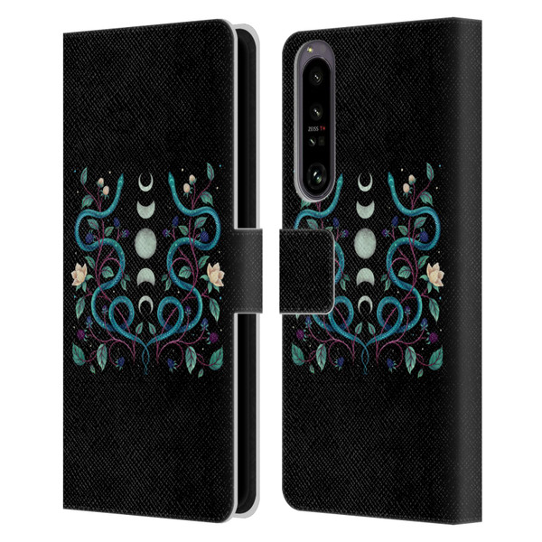 Episodic Drawing Illustration Animals Serpent Moon Leather Book Wallet Case Cover For Sony Xperia 1 IV