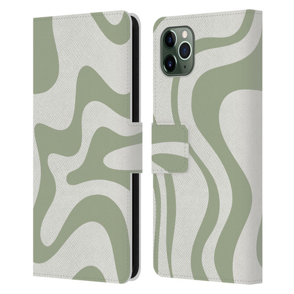 Kierkegaard Design Studio Art Retro Liquid Swirl Sage Green Leather Book Wallet Case Cover For Apple iPhone 11 Pro Max