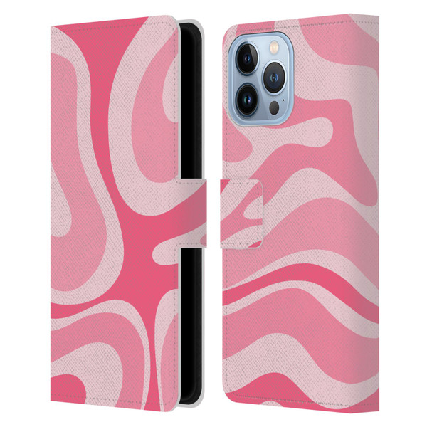 Kierkegaard Design Studio Art Modern Liquid Swirl Candy Pink Leather Book Wallet Case Cover For Apple iPhone 13 Pro Max