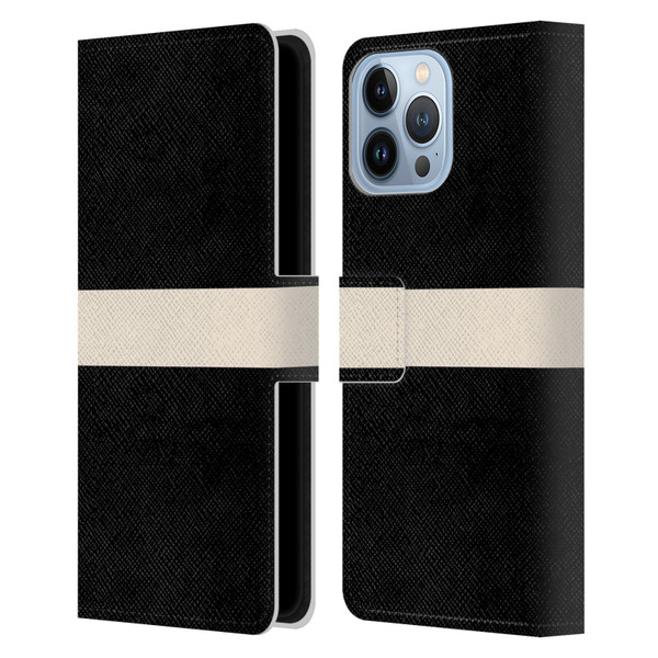 Kierkegaard Design Studio Art Stripe Minimalist Black Cream Leather Book Wallet Case Cover For Apple iPhone 13 Pro Max
