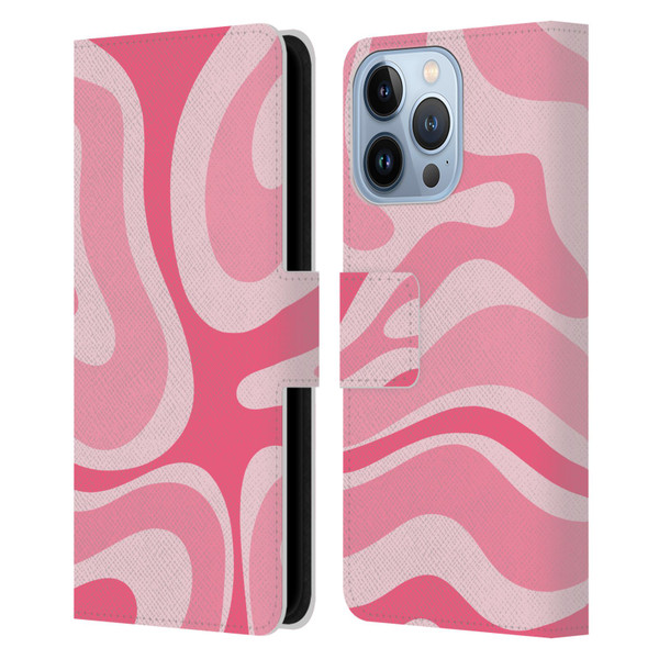 Kierkegaard Design Studio Art Modern Liquid Swirl Candy Pink Leather Book Wallet Case Cover For Apple iPhone 13 Pro