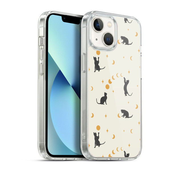 Episodic Drawing Pattern Cat And Moon Soft Gel Case for Apple iPhone 13