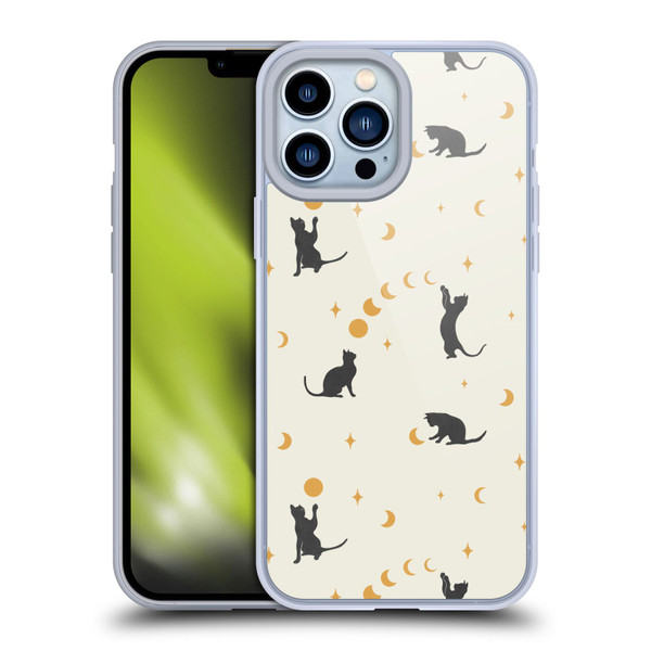 Episodic Drawing Pattern Cat And Moon Soft Gel Case for Apple iPhone 13 Pro Max