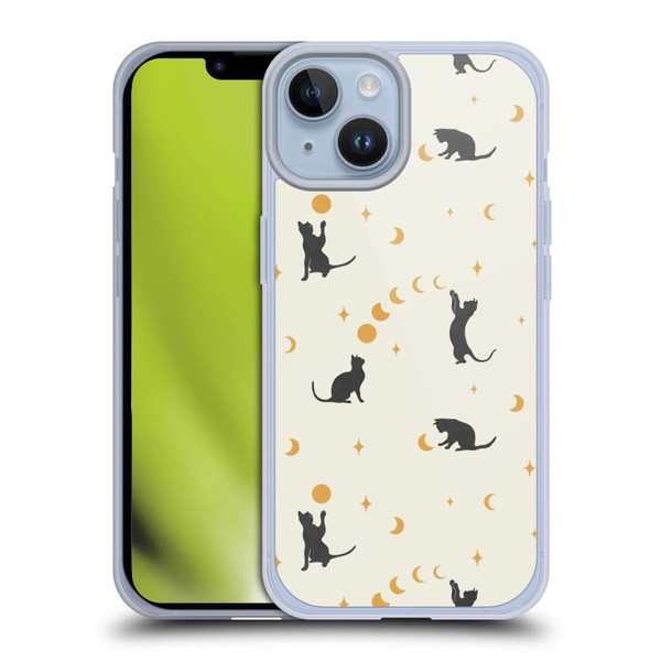 Episodic Drawing Pattern Cat And Moon Soft Gel Case for Apple iPhone 14