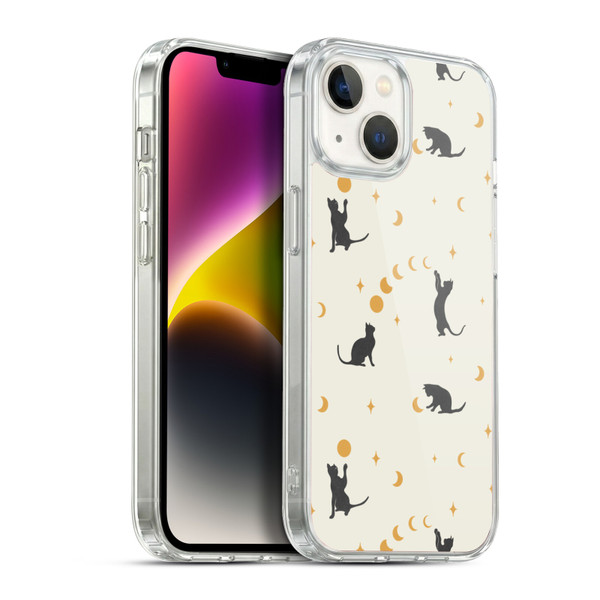 Episodic Drawing Pattern Cat And Moon Soft Gel Case for Apple iPhone 14