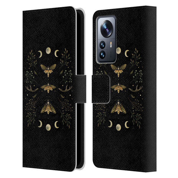 Episodic Drawing Illustration Animals Death Head Moth Night Leather Book Wallet Case Cover For Xiaomi 12 Pro