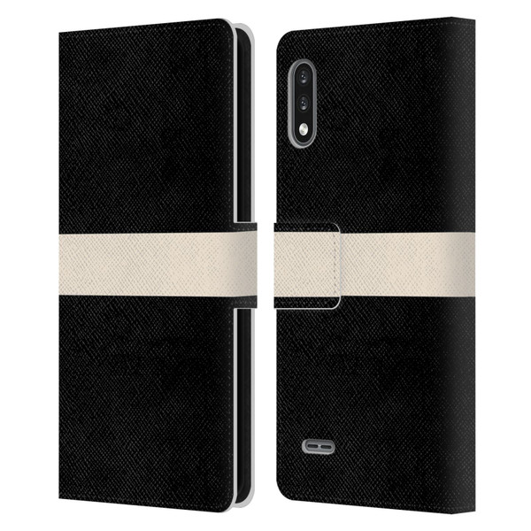 Kierkegaard Design Studio Art Stripe Minimalist Black Cream Leather Book Wallet Case Cover For LG K22