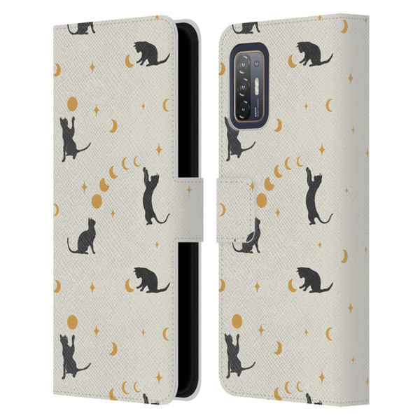 Episodic Drawing Pattern Cat And Moon Leather Book Wallet Case Cover For HTC Desire 21 Pro 5G