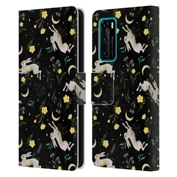 Episodic Drawing Pattern Bunny Night Leather Book Wallet Case Cover For Huawei P40 5G