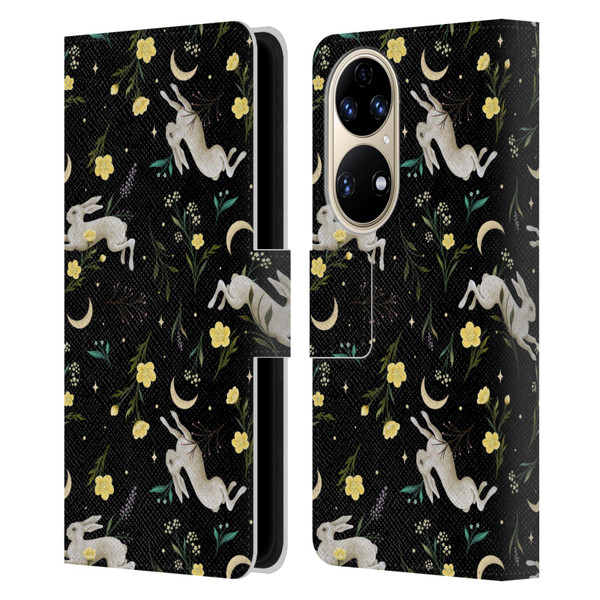 Episodic Drawing Pattern Bunny Night Leather Book Wallet Case Cover For Huawei P50