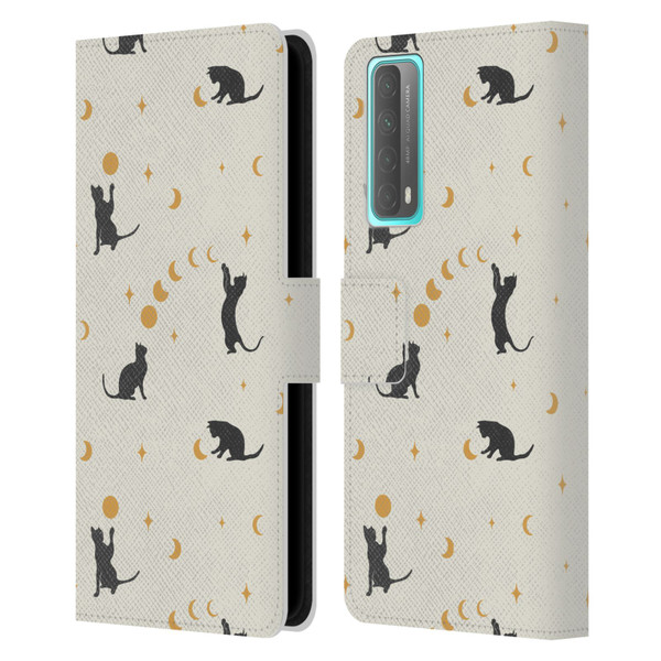 Episodic Drawing Pattern Cat And Moon Leather Book Wallet Case Cover For Huawei P Smart (2021)