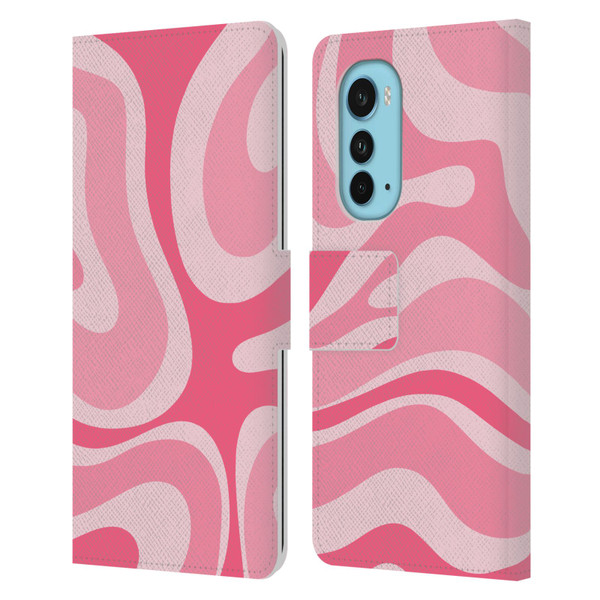 Kierkegaard Design Studio Art Modern Liquid Swirl Candy Pink Leather Book Wallet Case Cover For Motorola Edge (2022)