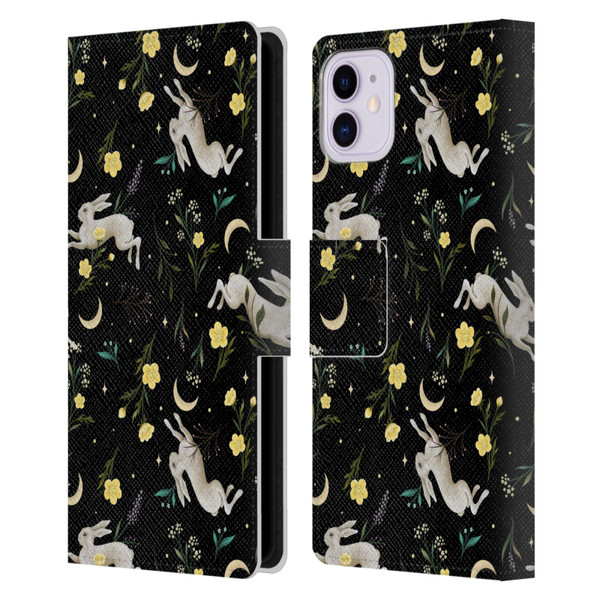 Episodic Drawing Pattern Bunny Night Leather Book Wallet Case Cover For Apple iPhone 11