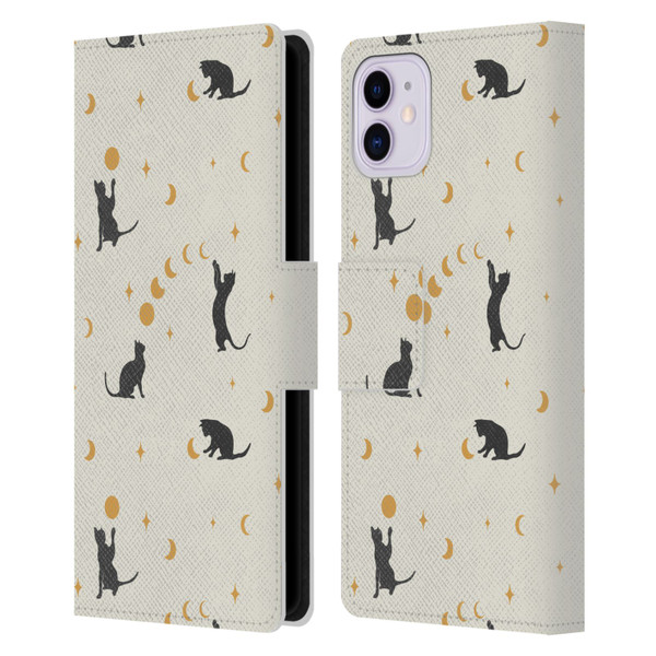 Episodic Drawing Pattern Cat And Moon Leather Book Wallet Case Cover For Apple iPhone 11