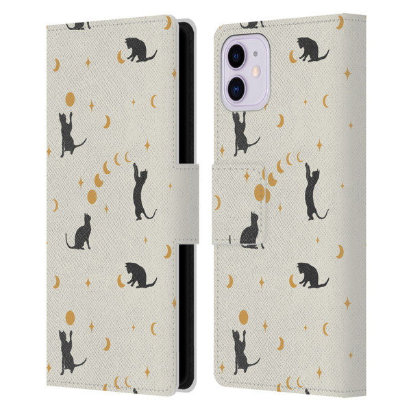 Episodic Drawing Pattern Cat And Moon Leather Book Wallet Case Cover For Apple iPhone 11