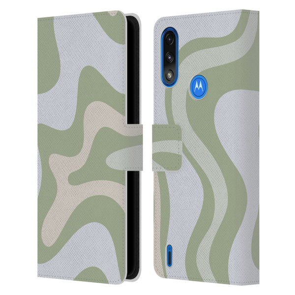Kierkegaard Design Studio Art Retro Swirl Abstract Sage Leather Book Wallet Case Cover For Motorola Moto E7 Power / Moto E7i Power