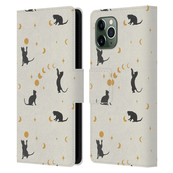 Episodic Drawing Pattern Cat And Moon Leather Book Wallet Case Cover For Apple iPhone 11 Pro