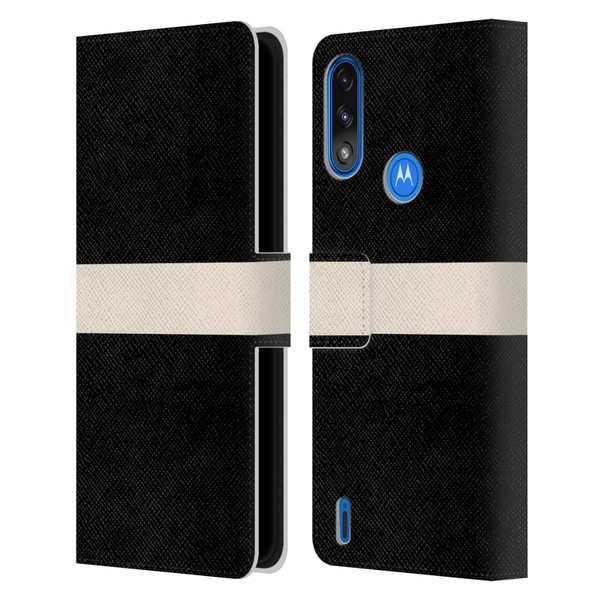 Kierkegaard Design Studio Art Stripe Minimalist Black Cream Leather Book Wallet Case Cover For Motorola Moto E7 Power / Moto E7i Power