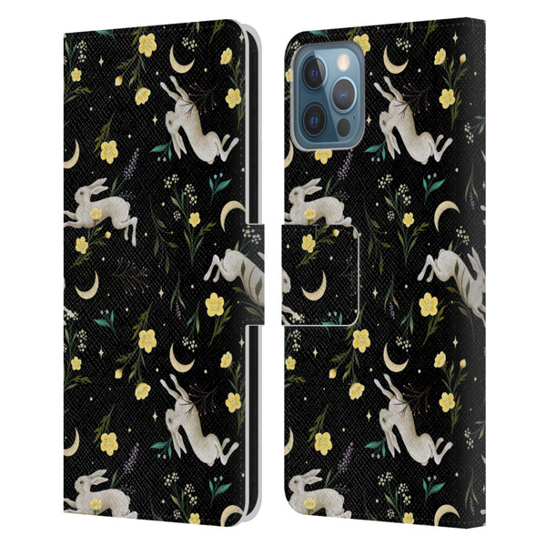 Episodic Drawing Pattern Bunny Night Leather Book Wallet Case Cover For Apple iPhone 12 / iPhone 12 Pro