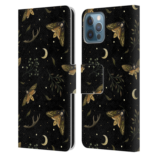 Episodic Drawing Pattern Death Head Moth Leather Book Wallet Case Cover For Apple iPhone 12 / iPhone 12 Pro
