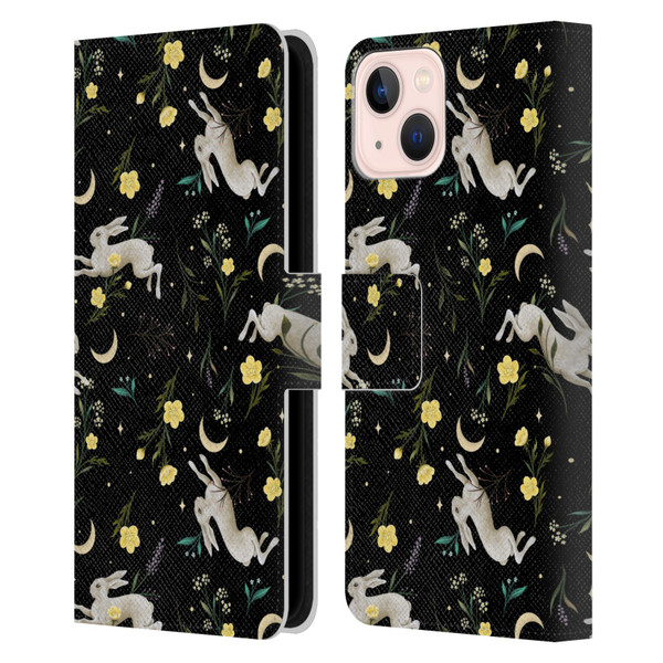 Episodic Drawing Pattern Bunny Night Leather Book Wallet Case Cover For Apple iPhone 13