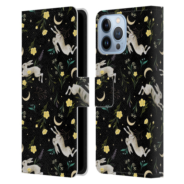 Episodic Drawing Pattern Bunny Night Leather Book Wallet Case Cover For Apple iPhone 13 Pro Max
