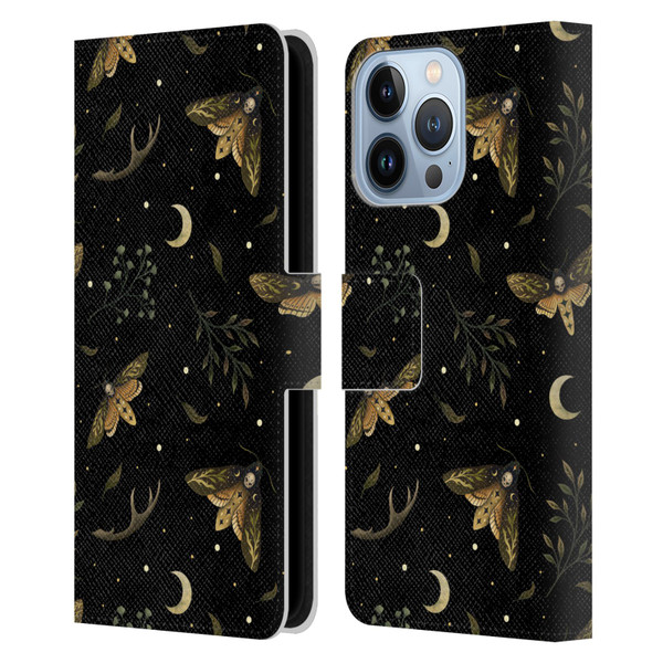 Episodic Drawing Pattern Death Head Moth Leather Book Wallet Case Cover For Apple iPhone 13 Pro