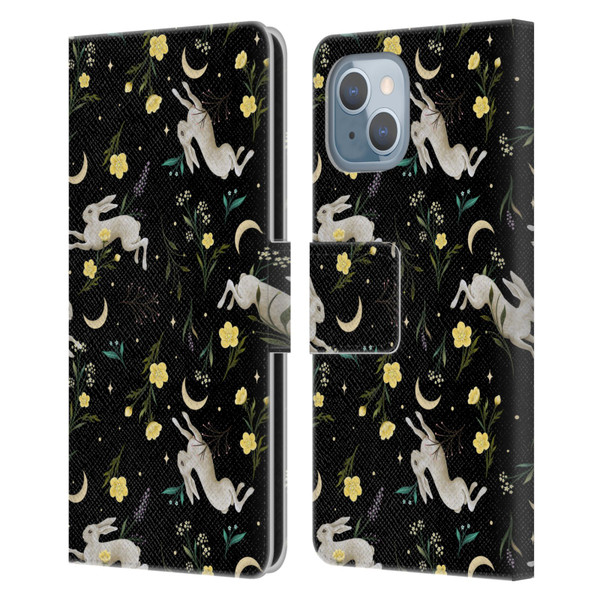 Episodic Drawing Pattern Bunny Night Leather Book Wallet Case Cover For Apple iPhone 14