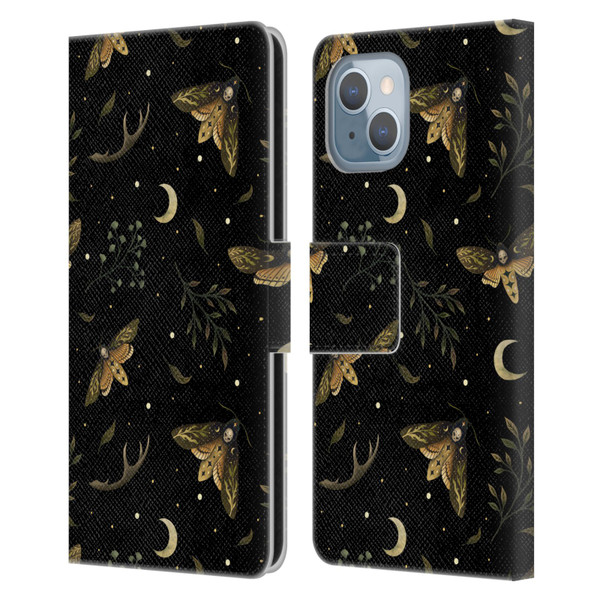 Episodic Drawing Pattern Death Head Moth Leather Book Wallet Case Cover For Apple iPhone 14