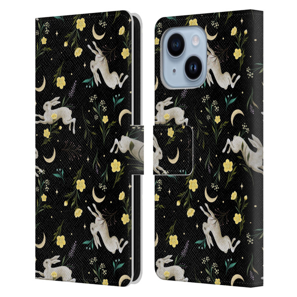 Episodic Drawing Pattern Bunny Night Leather Book Wallet Case Cover For Apple iPhone 14 Plus
