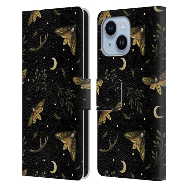 Episodic Drawing Pattern Death Head Moth Leather Book Wallet Case Cover For Apple iPhone 14 Plus