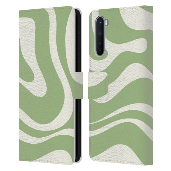 Kierkegaard Design Studio Art Modern Liquid Swirl in Sage Leather Book Wallet Case Cover For OnePlus Nord 5G