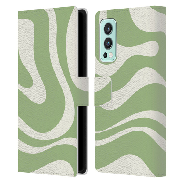 Kierkegaard Design Studio Art Modern Liquid Swirl in Sage Leather Book Wallet Case Cover For OnePlus Nord 2 5G