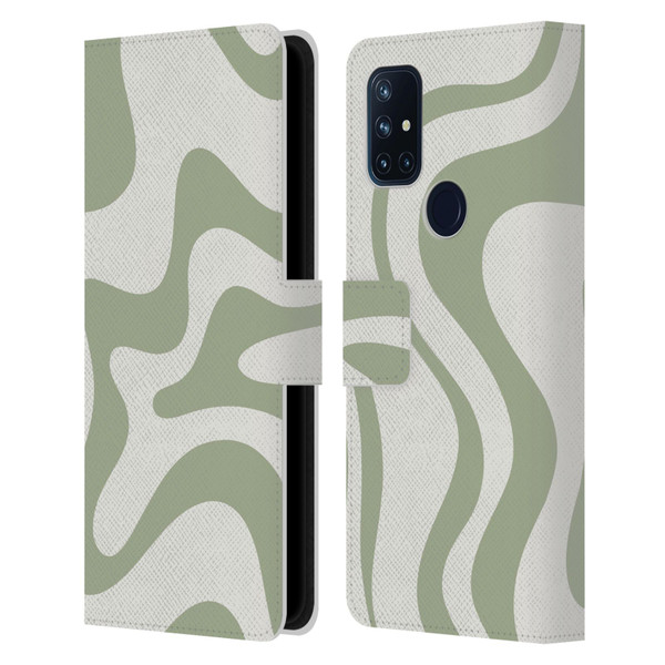 Kierkegaard Design Studio Art Retro Liquid Swirl Sage Green Leather Book Wallet Case Cover For OnePlus Nord N10 5G