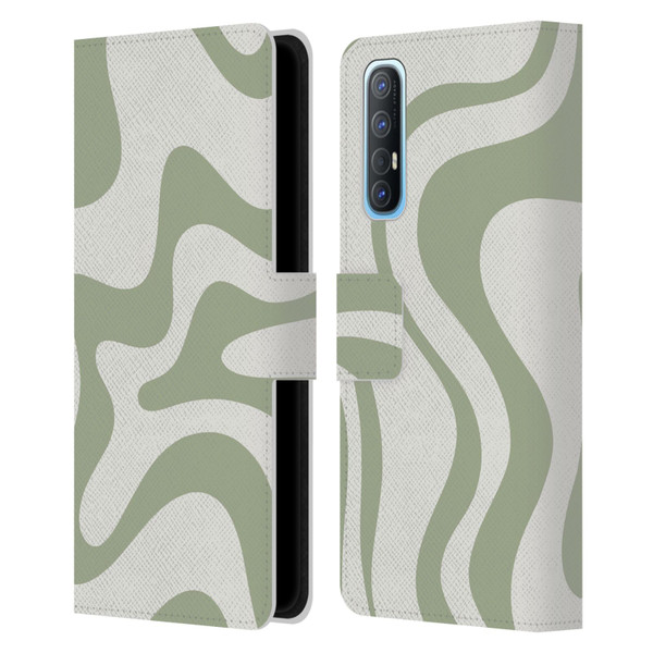 Kierkegaard Design Studio Art Retro Liquid Swirl Sage Green Leather Book Wallet Case Cover For OPPO Find X2 Neo 5G