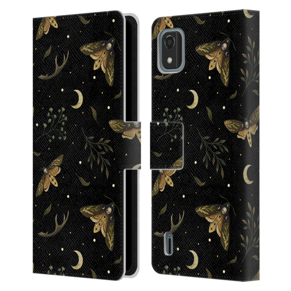 Episodic Drawing Pattern Death Head Moth Leather Book Wallet Case Cover For Nokia C2 2nd Edition