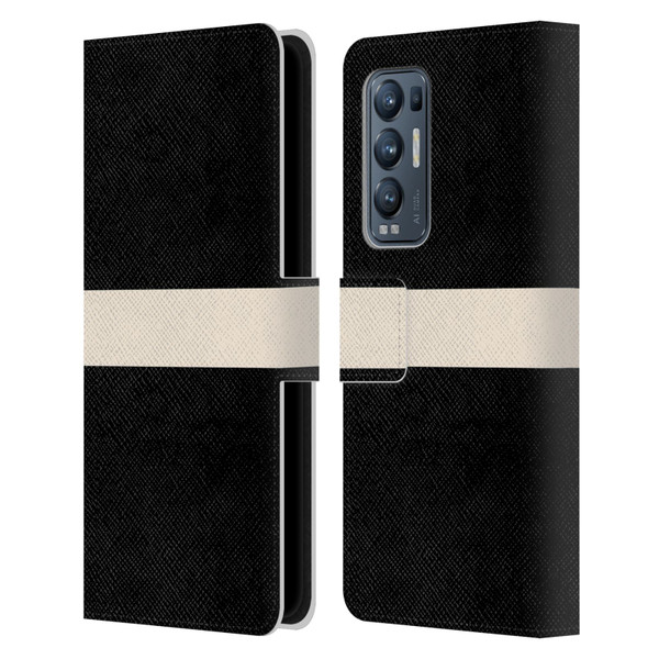 Kierkegaard Design Studio Art Stripe Minimalist Black Cream Leather Book Wallet Case Cover For OPPO Find X3 Neo / Reno5 Pro+ 5G