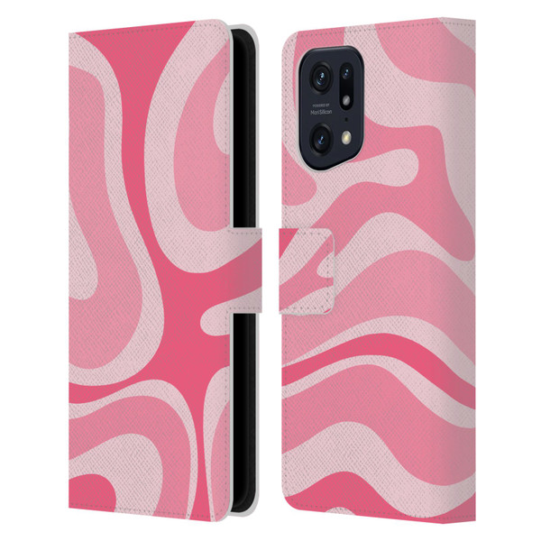 Kierkegaard Design Studio Art Modern Liquid Swirl Candy Pink Leather Book Wallet Case Cover For OPPO Find X5