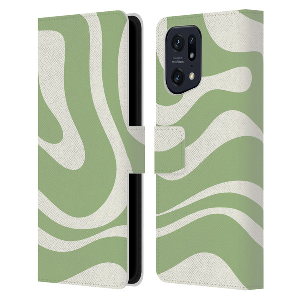 Kierkegaard Design Studio Art Modern Liquid Swirl in Sage Leather Book Wallet Case Cover For OPPO Find X5