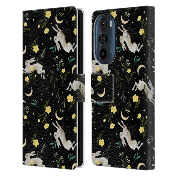 Episodic Drawing Pattern Bunny Night Leather Book Wallet Case Cover For Motorola Edge 30