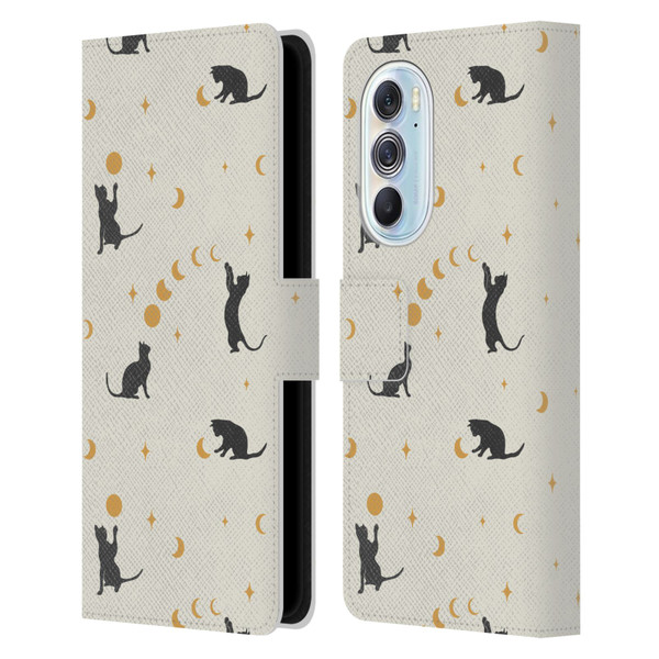 Episodic Drawing Pattern Cat And Moon Leather Book Wallet Case Cover For Motorola Edge X30