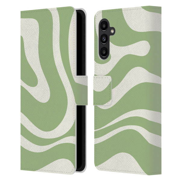 Kierkegaard Design Studio Art Modern Liquid Swirl in Sage Leather Book Wallet Case Cover For Samsung Galaxy A13 5G (2021)