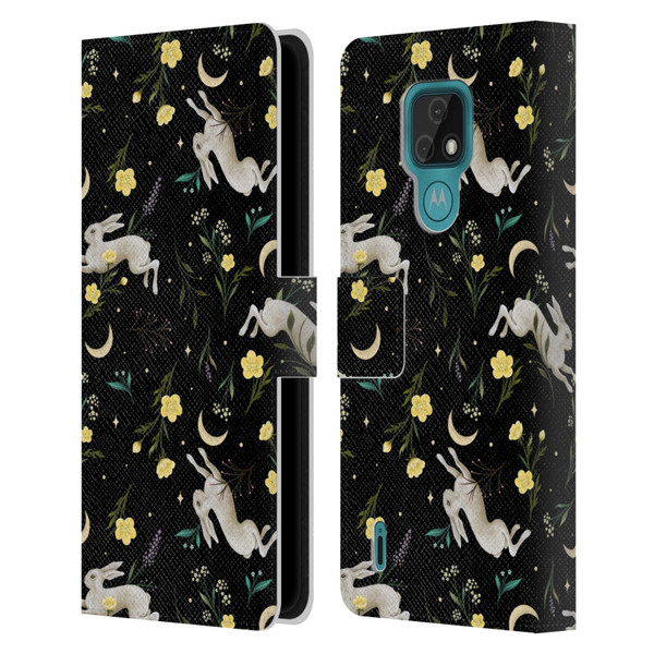 Episodic Drawing Pattern Bunny Night Leather Book Wallet Case Cover For Motorola Moto E7
